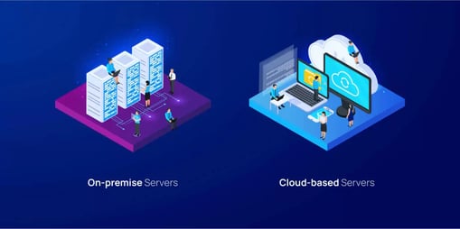 Illustration of the differences between on-premise and cloud-based servers